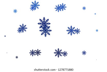 Light BLUE vector cover with beautiful snowflakes. Modern geometrical abstract illustration with crystals of ice. New year design for your business advert.
