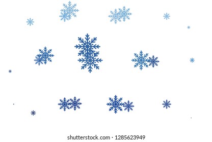 Light BLUE vector cover with beautiful snowflakes. Blurred decorative design in xmas style with snow. The pattern can be used for new year leaflets.