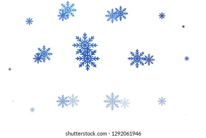 Light BLUE vector cover with beautiful snowflakes. Glitter abstract illustration with crystals of ice. The template can be used as a new year background.