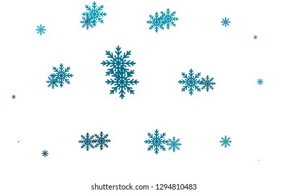 Light BLUE vector cover with beautiful snowflakes. Modern geometrical abstract illustration with crystals of ice. The template can be used as a new year background.
