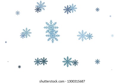 Light BLUE vector cover with beautiful snowflakes. Decorative shining illustration with snow on abstract template. The template can be used as a new year background.