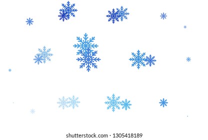 Light BLUE vector cover with beautiful snowflakes. Decorative shining illustration with snow on abstract template. New year design for your business advert.