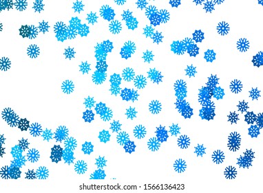Light BLUE vector cover with beautiful snowflakes. Blurred decorative design in xmas style with snow. The pattern can be used for year new  websites.