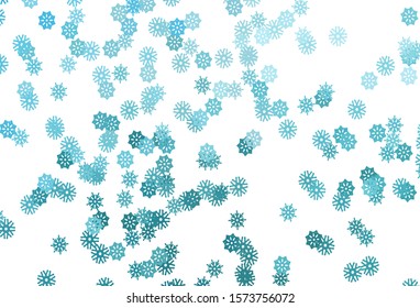 Light BLUE vector cover with beautiful snowflakes. Decorative shining illustration with snow on abstract template. The pattern can be used for new year leaflets.