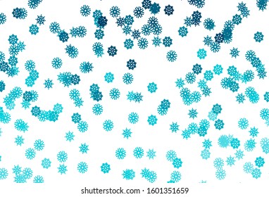 Light BLUE vector cover with beautiful snowflakes. Shining colored illustration with snow in christmas style. The template can be used as a new year background.