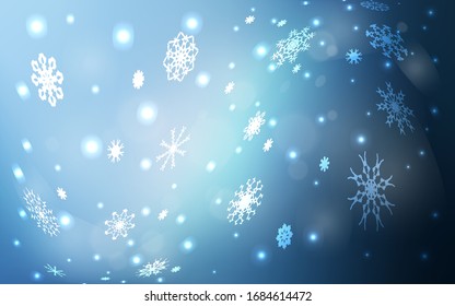 Light BLUE vector cover with beautiful snowflakes. Decorative shining illustration with snow on abstract template. The pattern can be used for new year leaflets.