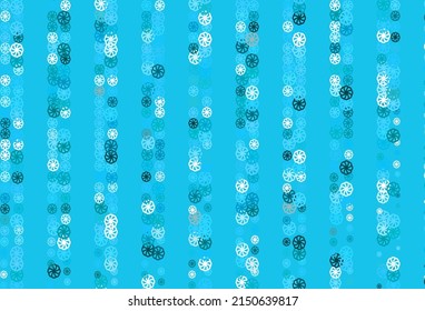 Funda vectorial AZUL ligera con hermosos copos de nieve. Ilustración abstracta brillante con cristales de hielo. El patrón puede utilizarse para los folletos de año nuevo.