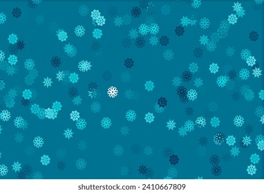 Light BLUE vector cover with beautiful snowflakes. Shining colored illustration with snow in christmas style. The template can be used as a new year background.