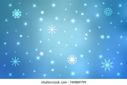 Light BLUE vector cover with beautiful snowflakes. Glitter abstract illustration with crystals of ice. New year design for your ad, poster, banner.