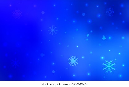 Light BLUE vector cover with beautiful snowflakes. Decorative shining illustration with snow on abstract template. The pattern can be used for new year ad, booklets.