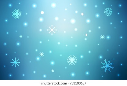 Light BLUE vector cover with beautiful snowflakes. Shining colored illustration with snow in christmas style. The pattern can be used for new year leaflets.