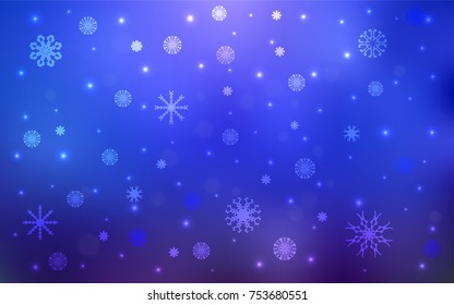 Light BLUE vector cover with beautiful snowflakes. Glitter abstract illustration with crystals of ice. The pattern can be used for new year ad, booklets.