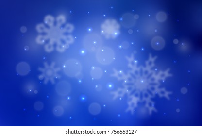 Light BLUE vector cover with beautiful snowflakes. Decorative shining illustration with snow on abstract template. The pattern can be used for new year ad, booklets.