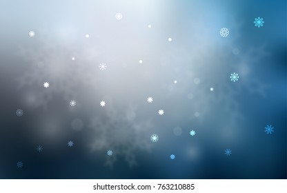 Light BLUE vector cover with beautiful snowflakes. Shining colored illustration with snow in christmas style. The pattern can be used for new year ad, booklets.