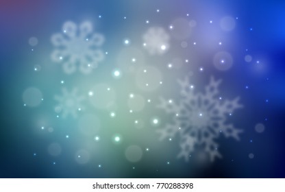 Light BLUE vector cover with beautiful snowflakes. Decorative shining illustration with snow on abstract template. The template can be used as a new year background.
