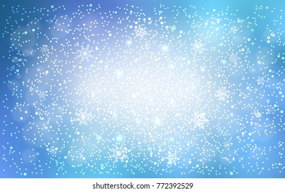 Light BLUE vector cover with beautiful snowflakes. Decorative shining illustration with snow on abstract template. New year design for your ad, poster, banner.