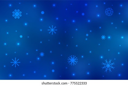 Light BLUE vector cover with beautiful snowflakes. Blurred decorative design in xmas style with snow. New year design for your business advert.