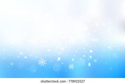 Light BLUE vector cover with beautiful snowflakes. Snow on blurred abstract background with gradient. The pattern can be used for new year ad, booklets.