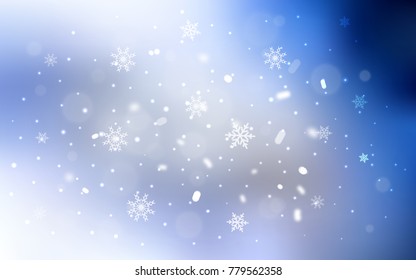 Light BLUE vector cover with beautiful snowflakes. Decorative shining illustration with snow on abstract template. The template can be used as a new year background.