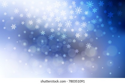 Light BLUE vector cover with beautiful snowflakes. Snow on blurred abstract background with gradient. New year design for your ad, poster, banner.