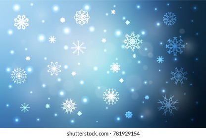 Light BLUE vector cover with beautiful snowflakes. Decorative shining illustration with snow on abstract template. The pattern can be used for new year leaflets.