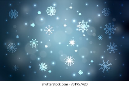 Light BLUE vector cover with beautiful snowflakes. Snow on blurred abstract background with gradient. The pattern can be used for new year leaflets.