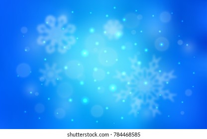 Light BLUE vector cover with beautiful snowflakes. Decorative shining illustration with snow on abstract template. The pattern can be used for year new  websites.