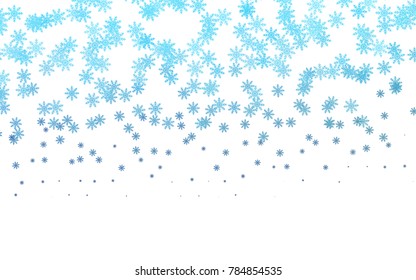 Light BLUE vector cover with beautiful snowflakes. Snow on blurred abstract background with gradient. The pattern can be used for year new  websites.