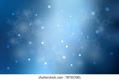 Light BLUE vector cover with beautiful snowflakes. Glitter abstract illustration with crystals of ice. New year design for your ad, poster, banner.