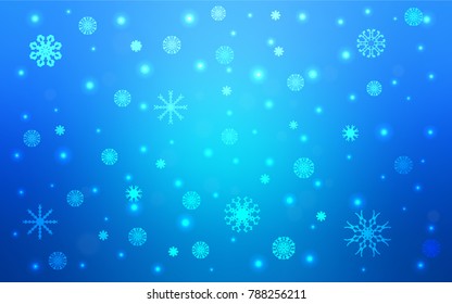Light BLUE vector cover with beautiful snowflakes. Snow on blurred abstract background with gradient. The pattern can be used for new year leaflets.