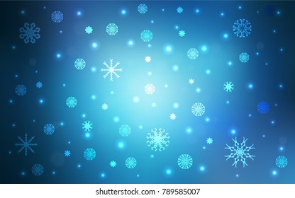 Light BLUE vector cover with beautiful snowflakes. Modern geometrical abstract illustration with crystals of ice. The pattern can be used for new year leaflets.