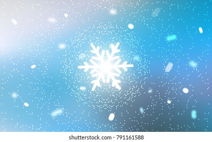 Light BLUE vector cover with beautiful snowflakes. Snow on blurred abstract background with gradient. The pattern can be used for year new  websites.
