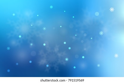 Light BLUE vector cover with beautiful snowflakes. Decorative shining illustration with snow on abstract template. The template can be used as a new year background.