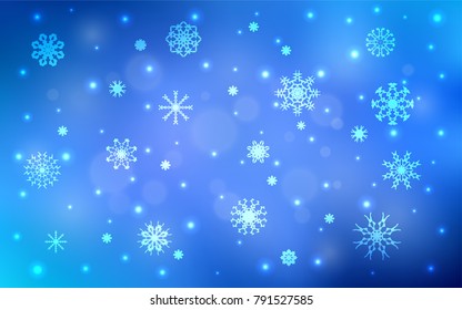 Light BLUE vector cover with beautiful snowflakes. Modern geometrical abstract illustration with crystals of ice. New year design for your business advert.