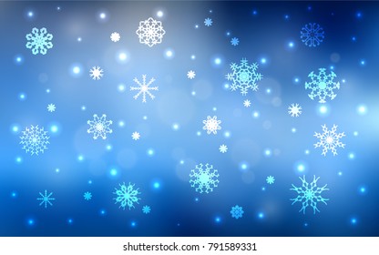 Light BLUE vector cover with beautiful snowflakes. Shining colored illustration with snow in christmas style. The pattern can be used for new year leaflets.