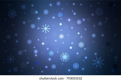 Light BLUE vector cover with beautiful snowflakes. Modern geometrical abstract illustration with crystals of ice. The pattern can be used for new year leaflets.