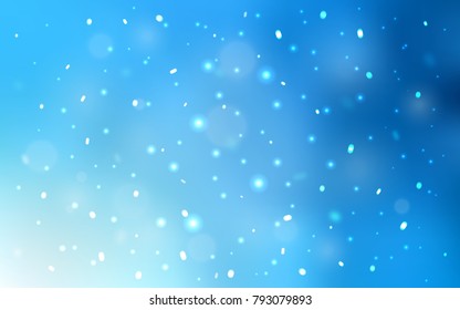Light BLUE vector cover with beautiful snowflakes. Blurred decorative design in xmas style with snow. The pattern can be used for year new  websites.