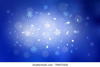 Light BLUE vector cover with beautiful snowflakes. Blurred decorative design in xmas style with snow. New year design for your ad, poster, banner.