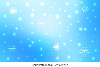 Light BLUE vector cover with beautiful snowflakes. Glitter abstract illustration with crystals of ice. New year design for your business advert.