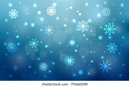 Light BLUE vector cover with beautiful snowflakes. Glitter abstract illustration with crystals of ice. The template can be used as a new year background.