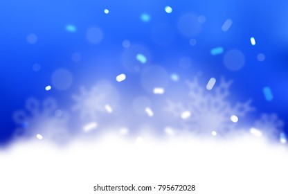 Light BLUE vector cover with beautiful snowflakes. Snow on blurred abstract background with gradient. The pattern can be used for new year leaflets.
