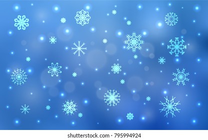 Light BLUE vector cover with beautiful snowflakes. Modern geometrical abstract illustration with crystals of ice. New year design for your business advert.