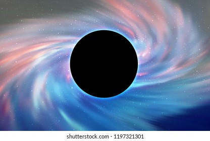 Light BLUE vector cover with a black hole, nebula. Colorful black hole with shining night sky stars. Pattern for posters, banners of sales.