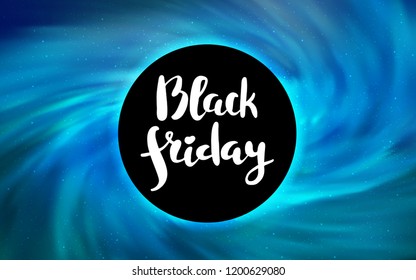 Light BLUE vector cover with a black hole, nebula. Gradient colorful illustration with a black hole, stars. Backdrop for ads, leaflets of Black Friday.