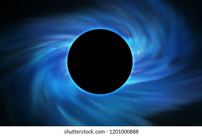 Light BLUE vector cover with a black hole, nebula. Abstract illustration with glitter colorful cosmic stars. Backdrop for super sales on Black Friday.