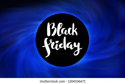 Light BLUE vector cover with a black hole, nebula. Colorful illustration of a black hole on a starry backdrop. Backdrop for Black Friday promotions.
