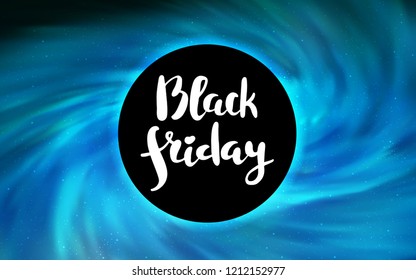 Light BLUE vector cover with a black hole, nebula. Abstract illustration with glitter colorful cosmic stars. Pattern for posters, banners of sales.