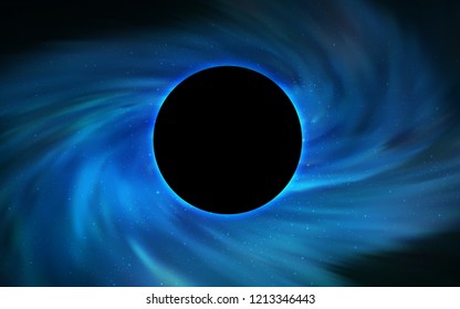 Light BLUE vector cover with a black hole, nebula. Gradient colorful illustration with a black hole, stars. Template for Black Friday sales.
