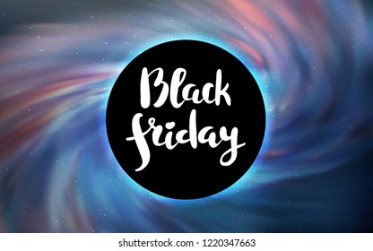 Light BLUE vector cover with a black hole, nebula. Illustration with colorful milky way stars and a black hole. Black Friday design for ads, commercials.