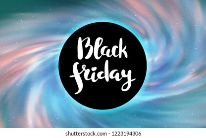 Light BLUE vector cover with a black hole, nebula. Colorful illustration of a black hole on a starry backdrop. Backdrop for super sales on Black Friday.